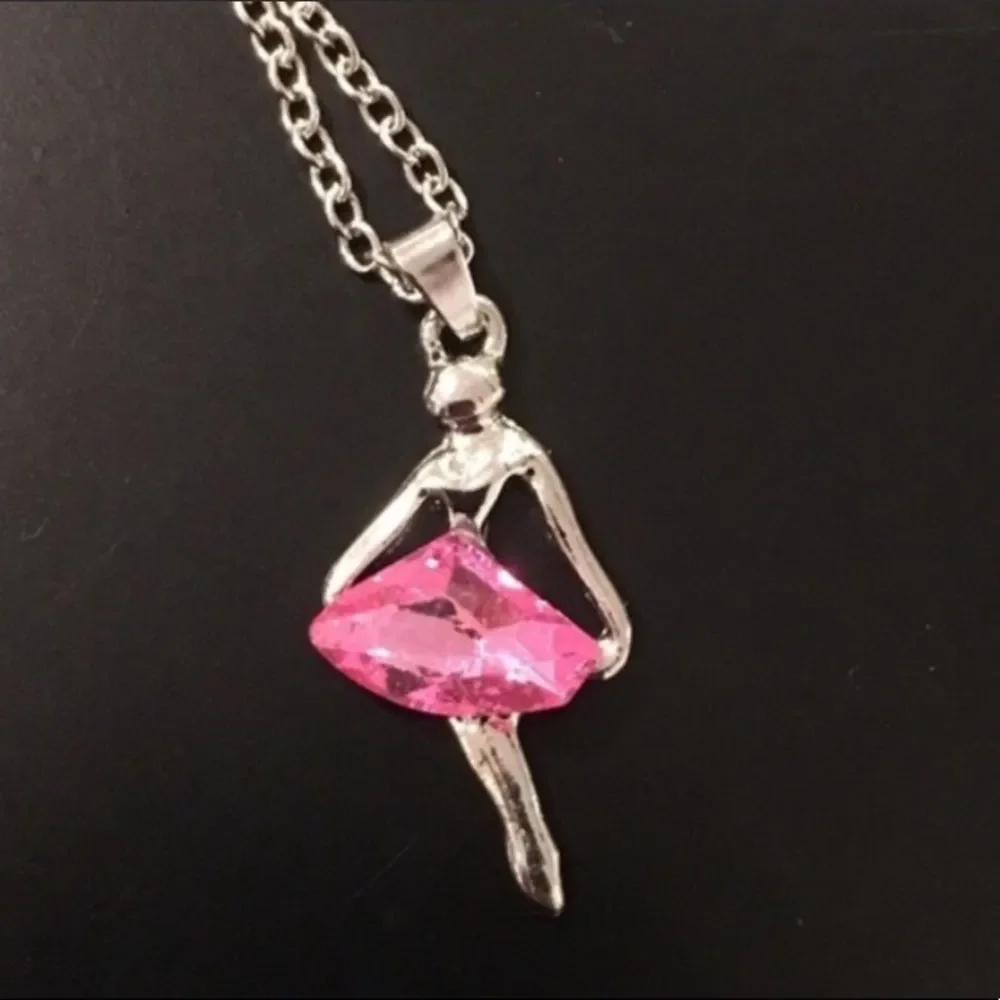 Pink or Purple Crystal Ballerina Dancer Necklace